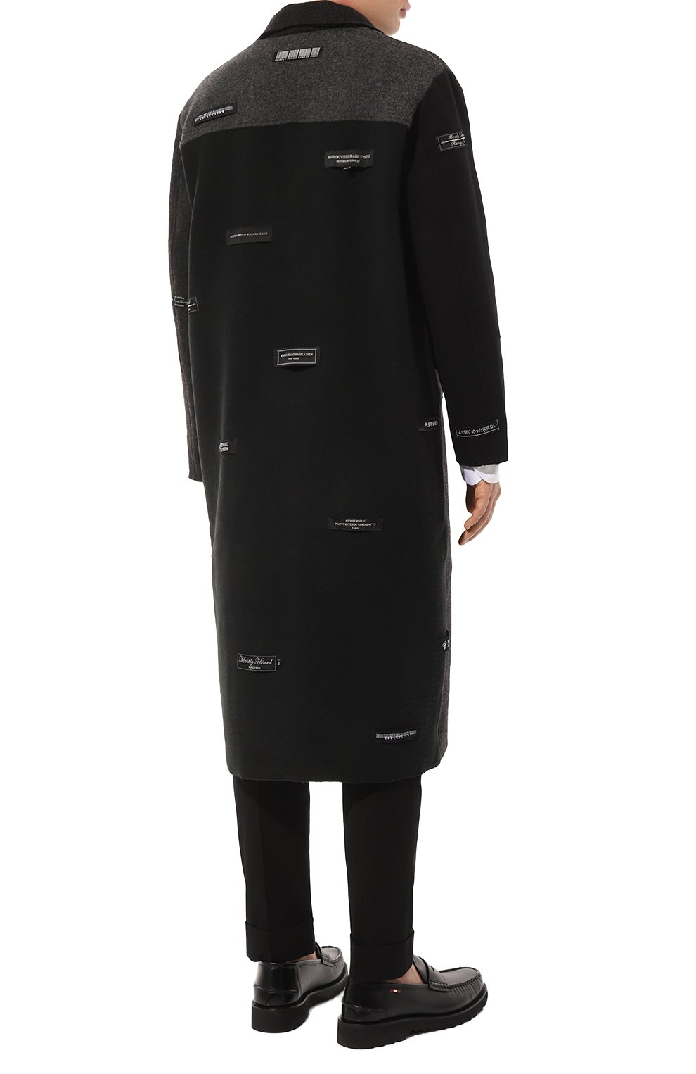 Мужской пальто MOSTLY HEARD RARELY SEEN черного цвета, арт. MH08BC-X01 | Фото 4 (Материал внешний: Шерсть; Рукава: Длинные; Длина (верхняя одежда): До колена; Стили: Гранж, Кэжуэл; Материал сплава: Проставлено; Драгоценные камни: Проставлено; Мужское Кросс-КТ: пальто-верхняя одежда)