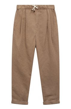Детские брюки изо льна и хлопка BRUNELLO CUCINELLI светло-коричневого цвета, арт. B291DP113C | Фото 1 (Случай: Повседневный; Материал внешний: Хлопок, Лен)