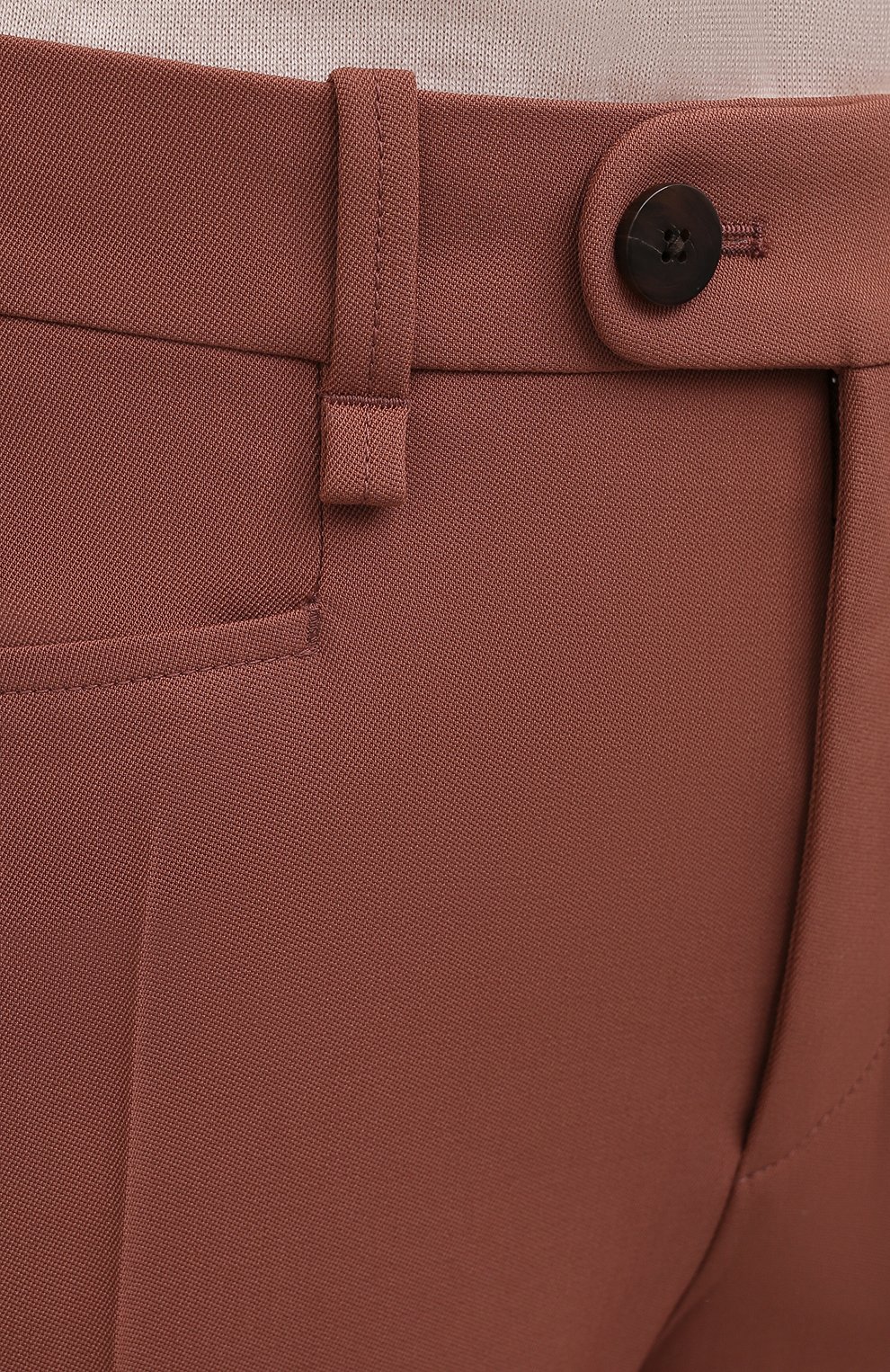 Женские шерстяные брюки CHLOÉ коричневого цвета, арт. CHC21UPA17166 | Фото 5 (Длина (брюки, джинсы): Удлиненные; Материал внешний: Шерсть; Женское Кросс-КТ: Брюки-одежда; Региональные ограничения белый список (Axapta Mercury): RU; Матер�иал сплава: Проставлено; Силуэт Ж (брюки и джинсы): Расклешенные; Драгоценные камни: Проставлено; Материал подклада: Вискоза; Стили: Кэжуэл)