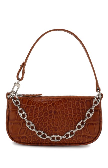 Женская сумка rachel mini BY FAR коричневого цвета, арт. 20CRMIRATNDSMA | Фото 1 (Размер: mini; Материал: Натуральная кожа; Сумки-технические: Сумки top-handle)