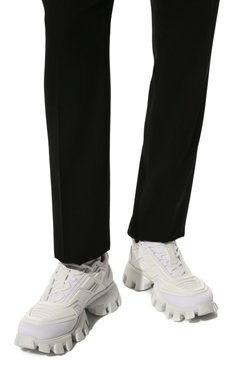Мужские кроссовки PRADA белого цвета, арт. 2EG293-3KZU-F0009 | Фото 3 (Материал внешний: Текстиль; Стили: Гранж, Классический; Материал утеплителя: Без утеплителя; Подошва: Массивная)