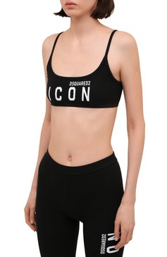 Женский хлопковый бра-топ DSQUARED2 черного цвета, арт. D8RG33850 | Фото 3 (Женское Кросс-КТ: Топ-спорт; Рукава: На бретелях; Региональные ограничения белый список (Axapta Mercury): RU; Материал внешний: Хлопок; Стили: Спорт-шик; Длина (для топов): Укороченные)