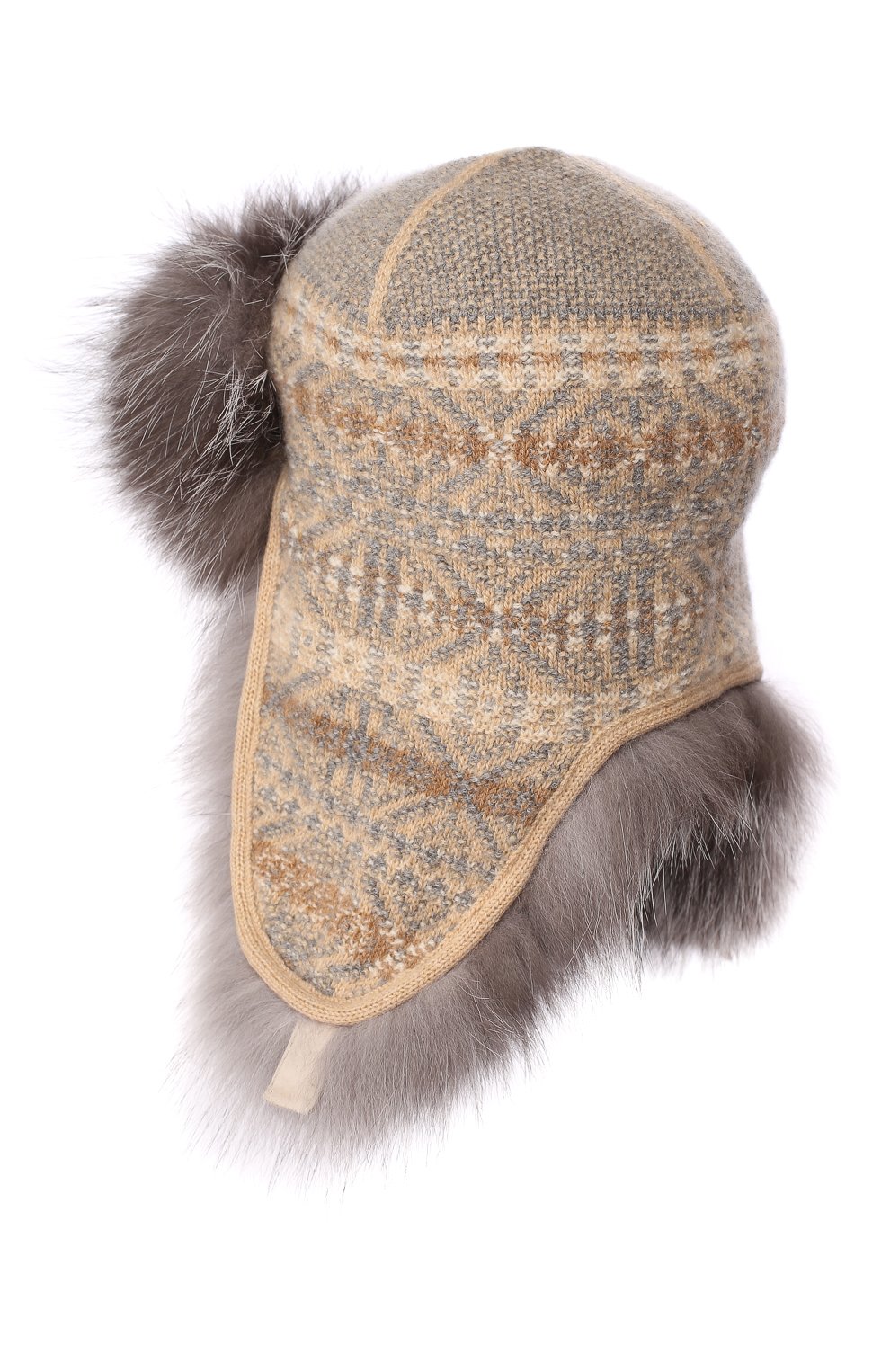 Женская шапка-ушанка с мехом лисицы LORO PIANA бежевого цвета, арт. FAI8727 | Фото 2 (Материал: Текстиль, Кашемир, Шерсть)