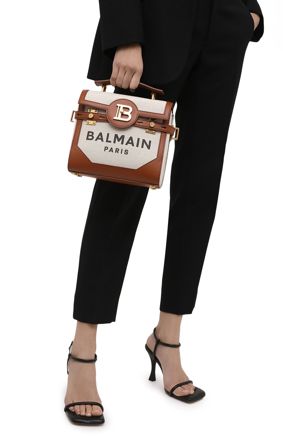 Женская сумка bbuzz 23 BALMAIN коричневого цвета, арт. VN0DB530/TCFN | Фото 2 (Сумки-технические: Сумки через плечо, Сумки top-handle; Ремень/цепочка: На ремешке; Материал: Текстиль; Размер: small)