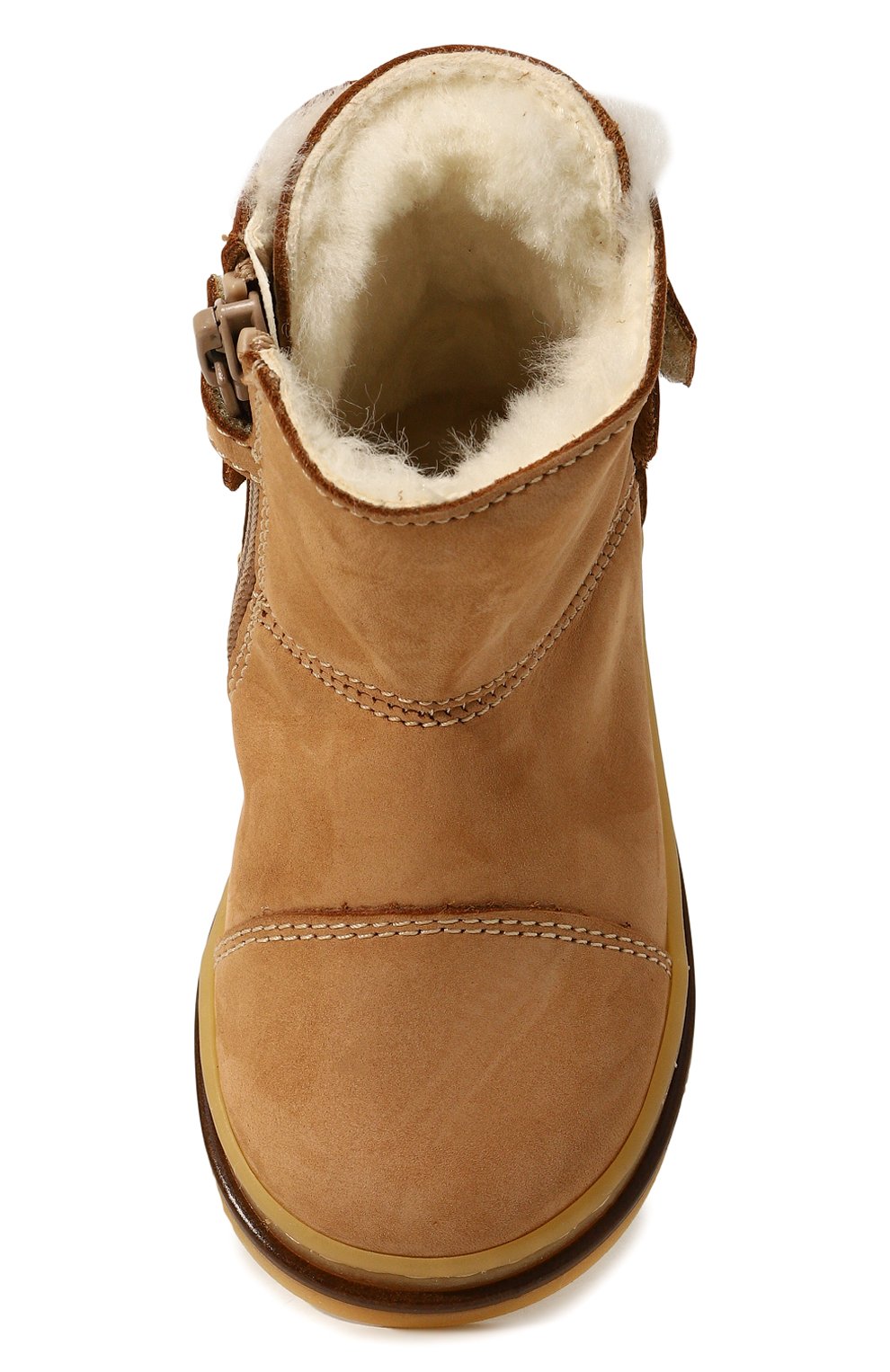 Детские кожаные ботинки WALKEY бежевого цвета, арт. Y1A5-42871-1141524/20-24 | Фото 4 (Материал утеплителя: Натуральный мех; Материал сплава: Проставлено; Нос: Не проставлено)