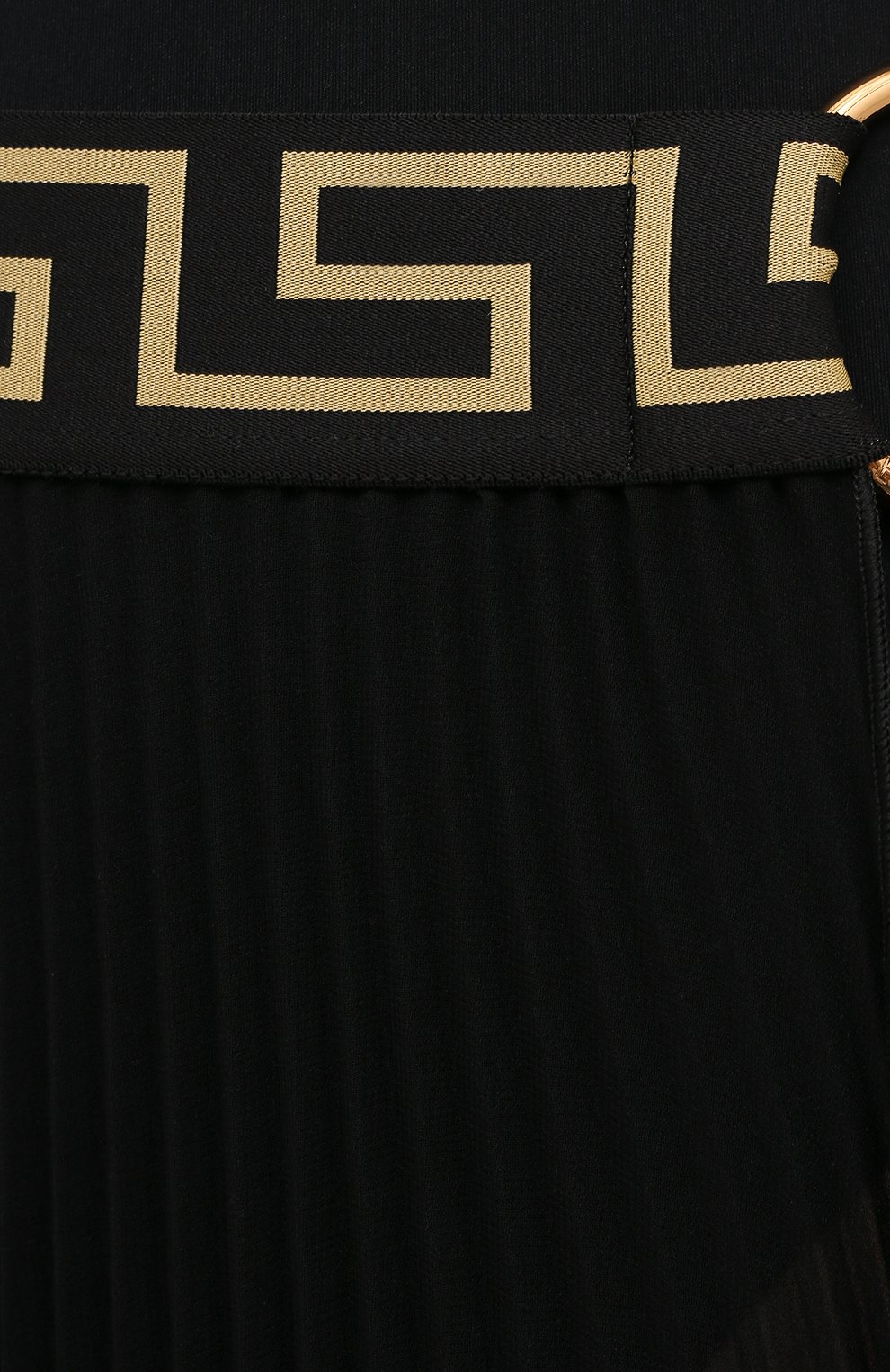 Женская плиссированная юбка VERSACE черного цвета, арт. ABD10032/1F00609 | Фото 5 (Стили: Гламурный; Женское Кросс-КТ: юбка-плиссе, Юбка-одежда; Материал внешний: Синтетический материал; Длина Ж (юбки, платья, шорты): Макси)