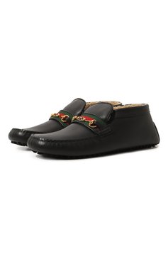 Мужские кожаные мокасины GUCCI черного цвета, арт. 643501 1XH20 | Фото 1 (Подошва: Плоская; Стили: Кэжуэл)