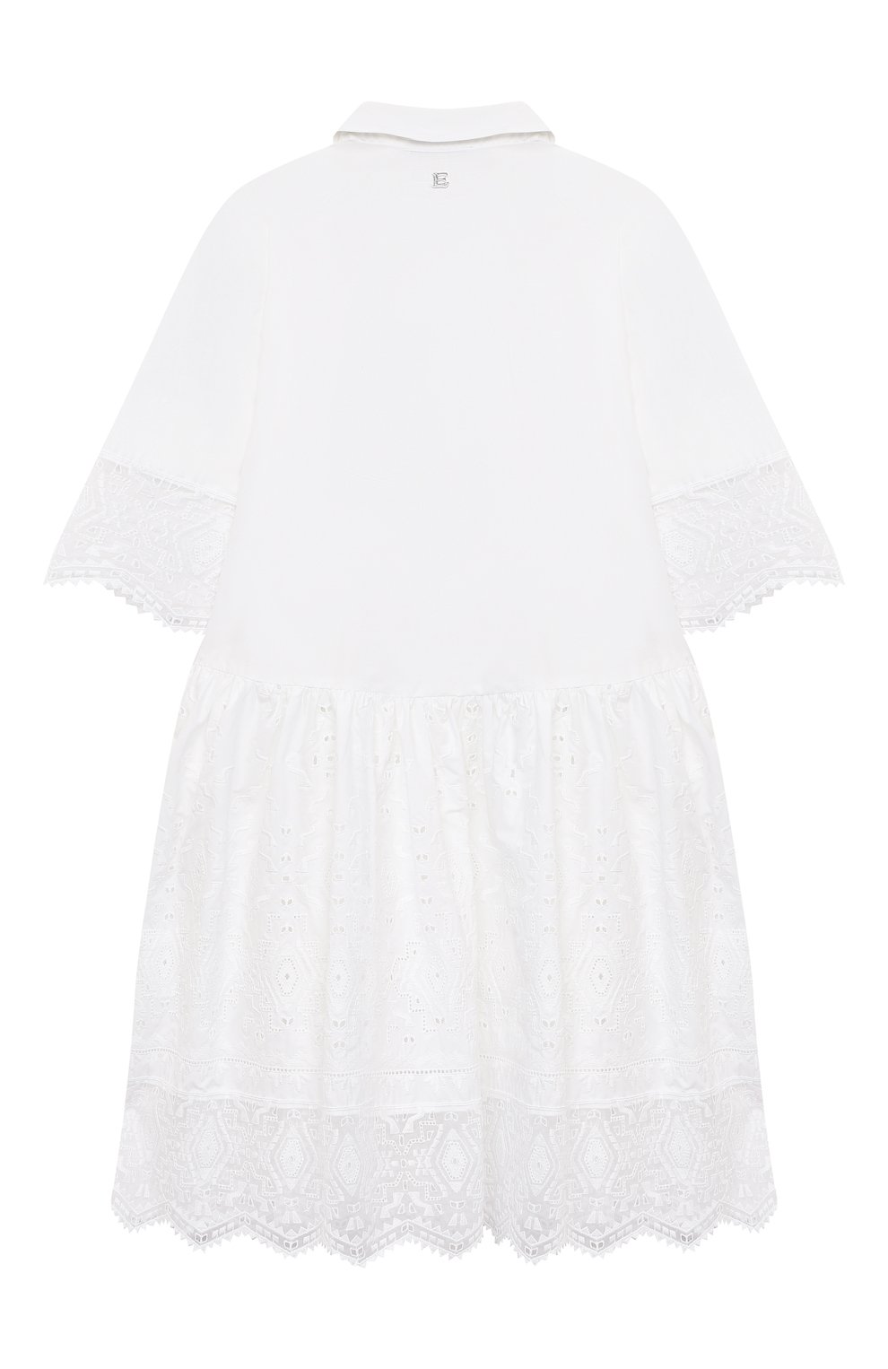 Детское хлопковое платье ERMANNO SCERVINO белого цвета, арт. ESFAB017 RI318 WSUNI1/XXS-S | Фото 2 (Рукава: Длинные; Случай: Повседневный; Региональные ограничения белый список (Axapta Mercury): RU; Материал внешний: Хлопок; Девочки Кросс-КТ: Платье-одежда; Ростовка одежда: 10 - 11 лет | 140 - 146см, 8 лет | 128 см, 6 лет | 116 см)