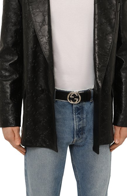 Мужской кожаный ремень GUCCI черного цвета, арт. 473030 CWCWN | Фото 2 (Материал: Натуральная кожа; Случай: Повседневный)