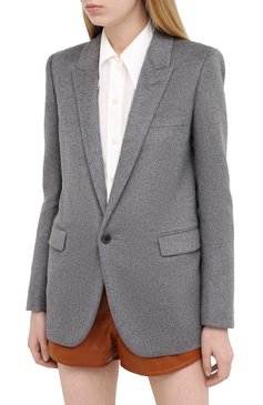Женский жакет из кашемира и шерсти SAINT LAURENT серого цвета, арт. 517740/Y3A18 | Фото 3 (Материал внешний: Шерсть, Кашемир; Рукава: Длинные; Случай: Повседневный; Длина (для топов): Стандартные; 1-2-бортные: Однобортные; Женское Кросс-КТ: Жакет-одежда; Материал подклада: Шелк)