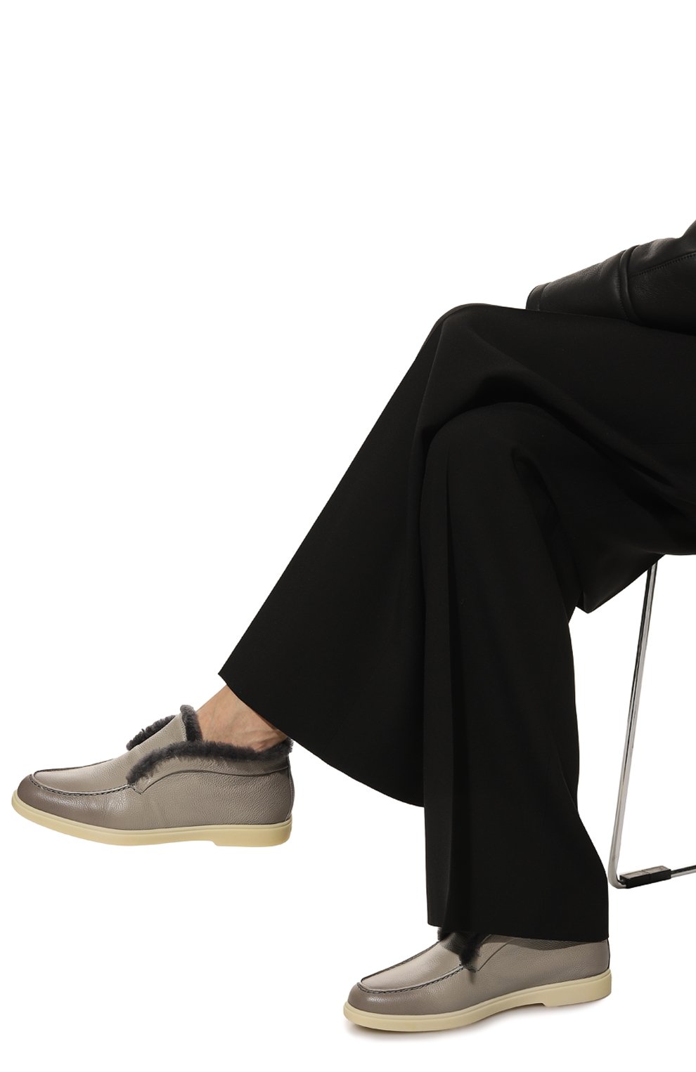 Женские кожаные ботинки SANTONI серого цвета, арт. WUYA58457TISASV8G35 | Фото 3 (Подошва: Платформа; Материал утеплителя: Натуральный мех; Каблук высота: Низкий; Женское Кросс-КТ: Зимние ботинки)