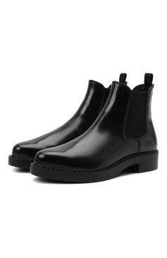 Мужские кожаные челси PRADA черного цвета, арт. 2TE176-055-F0002 | Фото 1 (Материал утеплителя: Без утеплителя; Подошва: Плоская; Мужское Кросс-КТ: Сапоги-обувь, Челси-обувь)