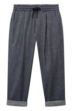 Детские брюки изо льна и хлопка BRUNELLO CUCINELLI темно-синего цвета, арт. BS457P503A | Фото 1 (Случай: Повседневный; Материал внешний: Хлопок, Лен)