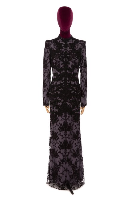 Женское платье-макси ALEXANDER MCQUEEN фиолетового цвета, арт. 393344/QFZ14 | Фото 1 (Материал внешний: Синтетический материал)
