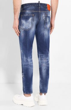 Мужские джинсы DSQUARED2 синего цвета, арт. S74LB0688/S30342 | Фото 4 (Силуэт М (брюки): Узкие; Кросс-КТ: Деним; Длина (брюки, джинсы): Стандартные; Материал внешний: Хлопок; Детали: Потертости)