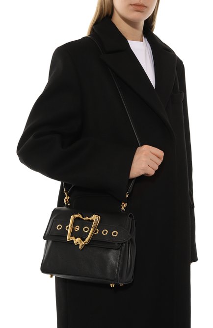 Женская сумка morphed buckle MOSCHINO черного цвета, арт. A7546/8019 | Фото 2 (Материал: Натуральная кожа; Ремень/цепочка: На ремешке; Размер: small; Материал сплава: Проставлено; Драгоценные камни: Проставлено)