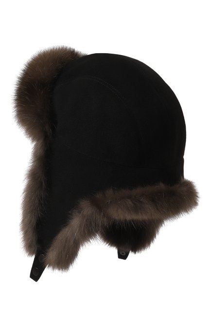 Мужская шапка-ушанка с отделкой из меха соболя KUSSENKOVV темно-коричневого цвета, арт. 339103304159 | Фото 2 (Материал: Текстиль, Шерсть, Кашемир)