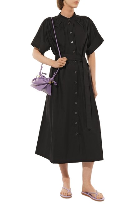 Женское хлопковое платье CO черного цвета, арт. 4418SBCC | Фото 2 (Рукава: Короткие; Материал внешний: Хлопок; Длина Ж (юбки, платья, шорты): Миди)