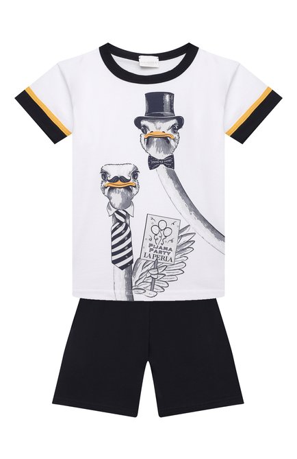 Женская хлопковая пижама LA PERLA черно-белого цвета, арт. 70312/2A-6A | Фото 1 (Рукава: Короткие; Материал внешний: Хлопок)