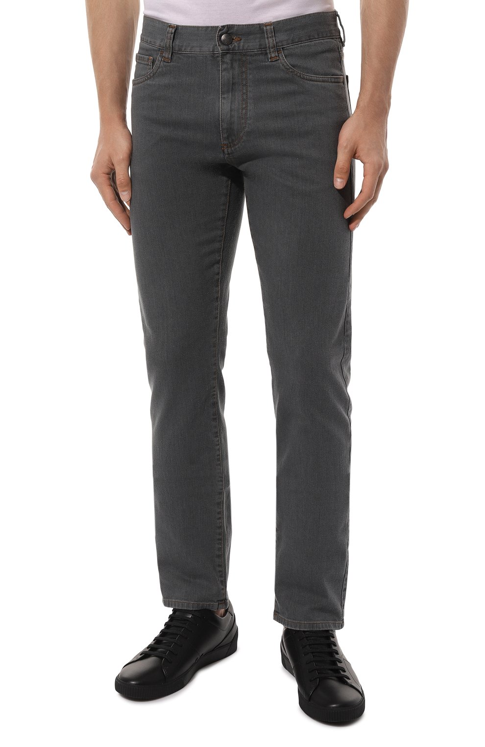 Мужские джинсы CANALI серого цвета, арт. 91700/PD00018 | Фото 3 (Силуэт М (брюки): Прямые; Кросс-КТ: Деним; Длина (брюки, джинсы): Стандартные; Материал внешний: Хлопок, Деним)