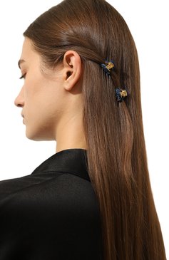 Женская комплект из двух заколок для волос ALEXANDRE DE PARIS синего цвета, арт. ICCXS-14338-04A23 OM | Фото 2 (Материал сплава: Проставлено; Нос: Не проставлено)