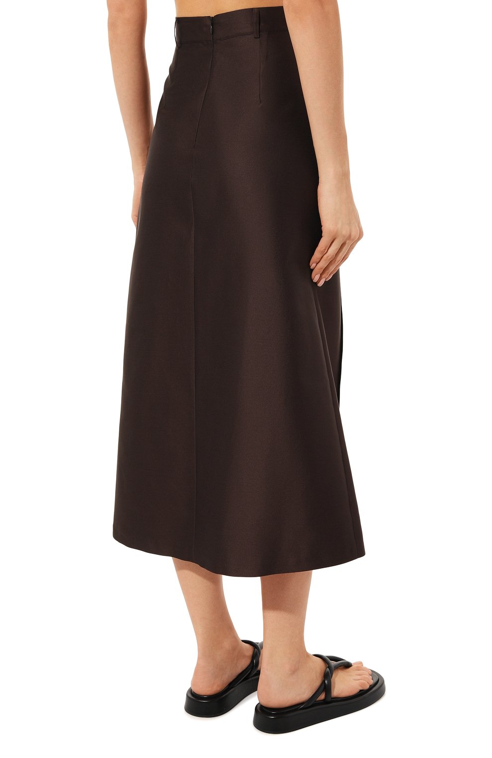 Женская юбка из хлопка и шелка KITON темно-коричневого цвета, арт. D55206K09R19 | Фото 4 (Материал внешний: Шелк, Хлопок; Женское Кросс-КТ: Юбка-одежда; Материал сплава: Проставлено; Длина Ж (юбки, платья, шорты): Миди; Драгоценные камни: Проставлено; Стили: Кэжуэл)