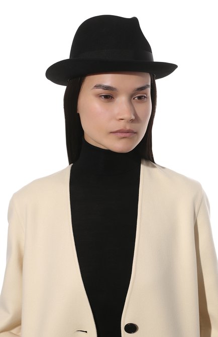 Женская фетровая шляпа SAINT LAURENT черного цвета, арт. 664616/3YH12 | Фото 2 (Материал: Шерсть, Текстиль)