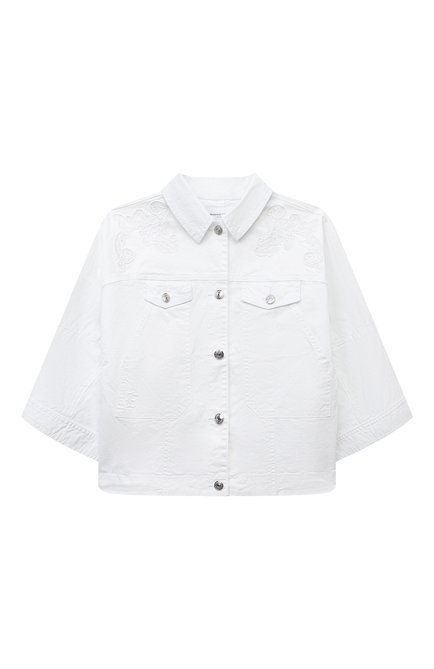 Детская джинсовая куртка ERMANNO SCERVINO белого цвета, арт. SFGC004C/DS043 | Фото 1 (Рукава: Длинные; Материал внешний: Хлопок; М атериал сплава: Проставлено; Драгоценные камни: Проставлено)