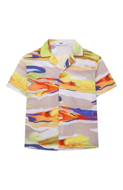 Детская хлопковая рубашка MSGM KIDS разноцветного цвета, арт. MS028906 | Фото 1 (Рукава: Короткие; Материал внешний: Хлопок; Случай: Повседневный)