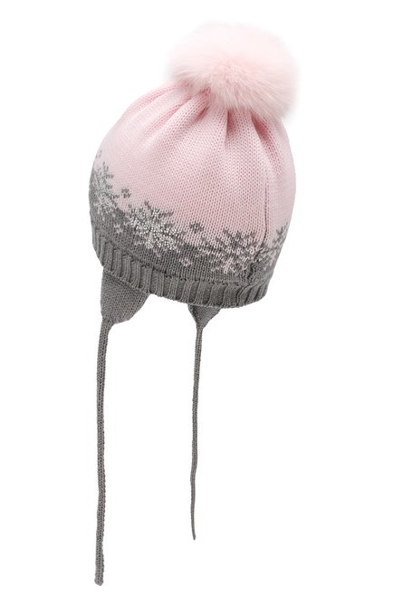 Детского шерстяная шапка с меховым помпоном CATYA розового цвета, арт. 923574/AD | Фото 2 (Материал: Шерсть, Текстиль; Статус проверки: Проверено, Проверена категория)