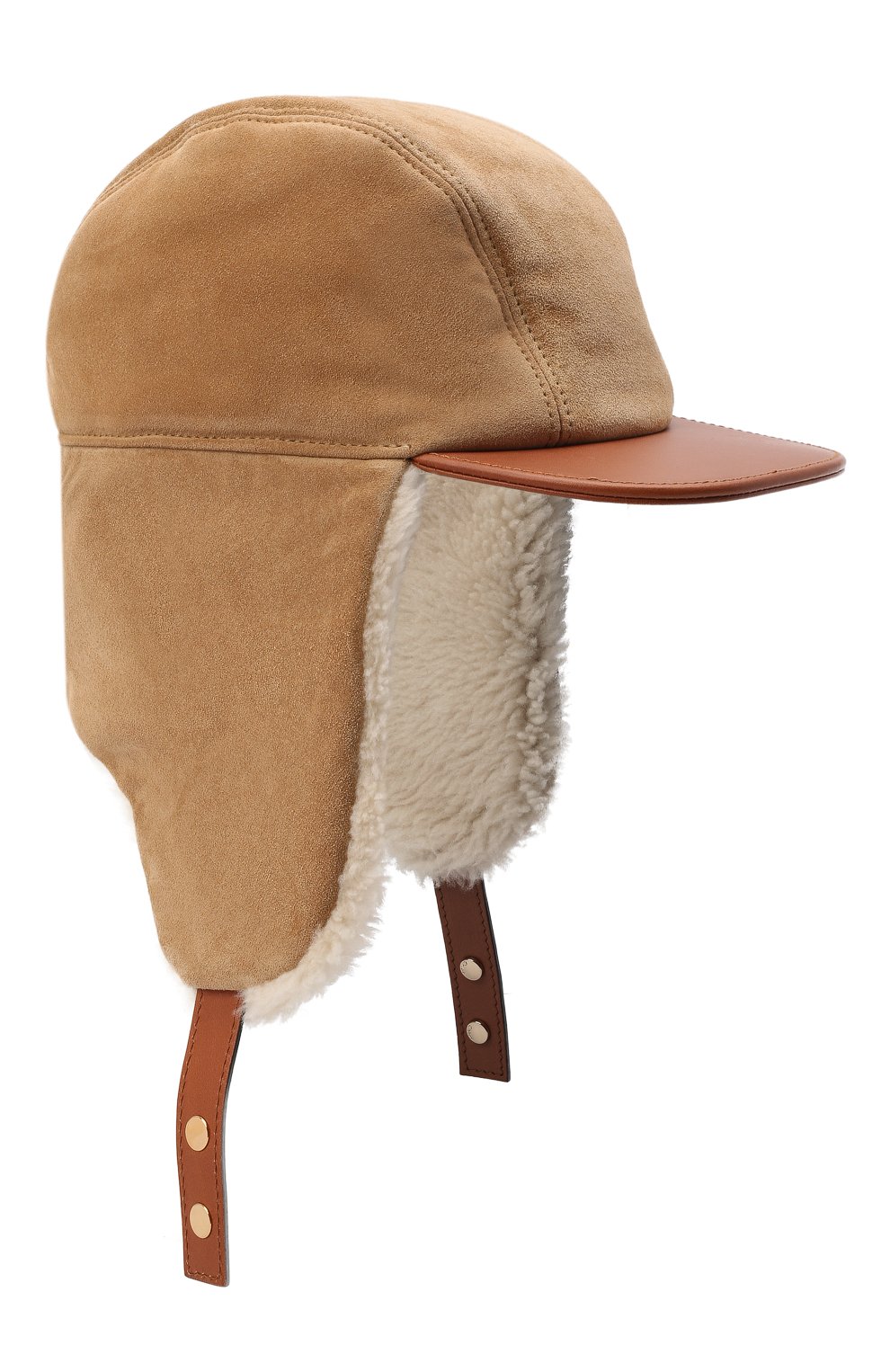 Женская шапка-ушанка с отделкой из овчины CHLOÉ бежевого цвета, арт. CHC21WD016SSS | Фото 1 (Материал: Натуральная кожа)