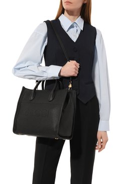 Женский сумка-тоут GUCCI черного цвета, арт. 674822 0E8IG | Фото 2 (Сумки-технические: Сумки-шопперы; Размер: medium; Материал: Натуральная кожа; Ремень/цепочка: На ремешке)