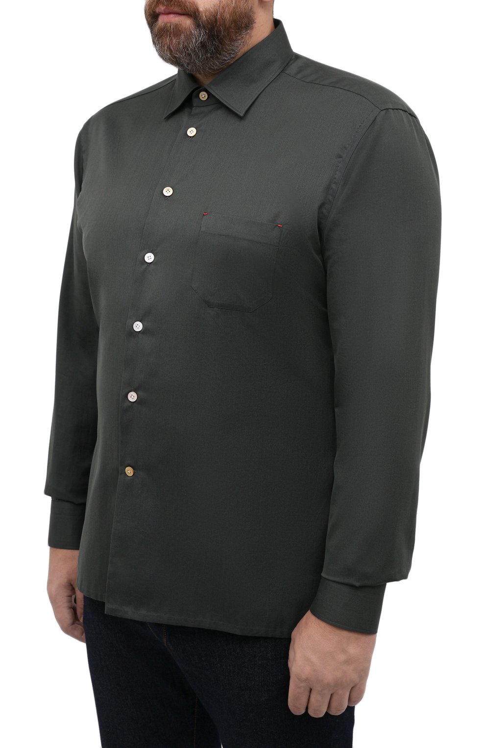Мужская хлопковая рубашка KITON хаки цвета, арт. UMCNERH0740907/45-50 | Фото 3 (Манжеты: На пуговицах; Big sizes: Big Sizes; Воротник: Кент; Рукава: Длинные; Рубашки М: Regular Fit; Случай: Повседневный; Длина (для топов): Стандартные; Региональные ограничения белый список (Axapta Mercury): RU; Материал сплава: Проставлено; Материал внешний: Хлопок; Принт: Однотонные; Драгоценные камни: Проставлено; Мужское Кросс-КТ: Рубашка-одежда; Стили: Кэжуэл)