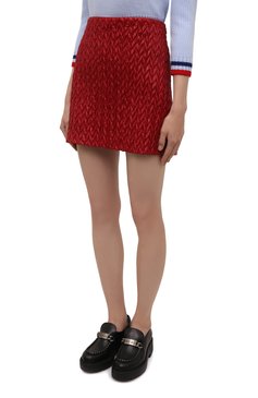 Женская юбка MIU MIU красного цвета, арт. MG1687-1ZQU-F0011 | Фото 3 (Длина Ж (юбки, платья, шорты): Мини; Материал внешний: Синтетический материал; Женское Кросс-КТ: Юбка-одежда; Стили: Романтичный)