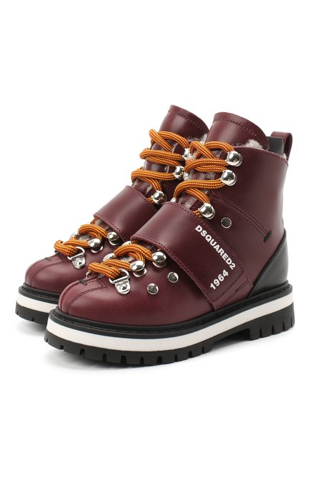 Детские кожаные ботинки DSQUARED2 бордового цвета по цене 36100 руб., арт. 65200/RUNNER/18-27 | Фото 1