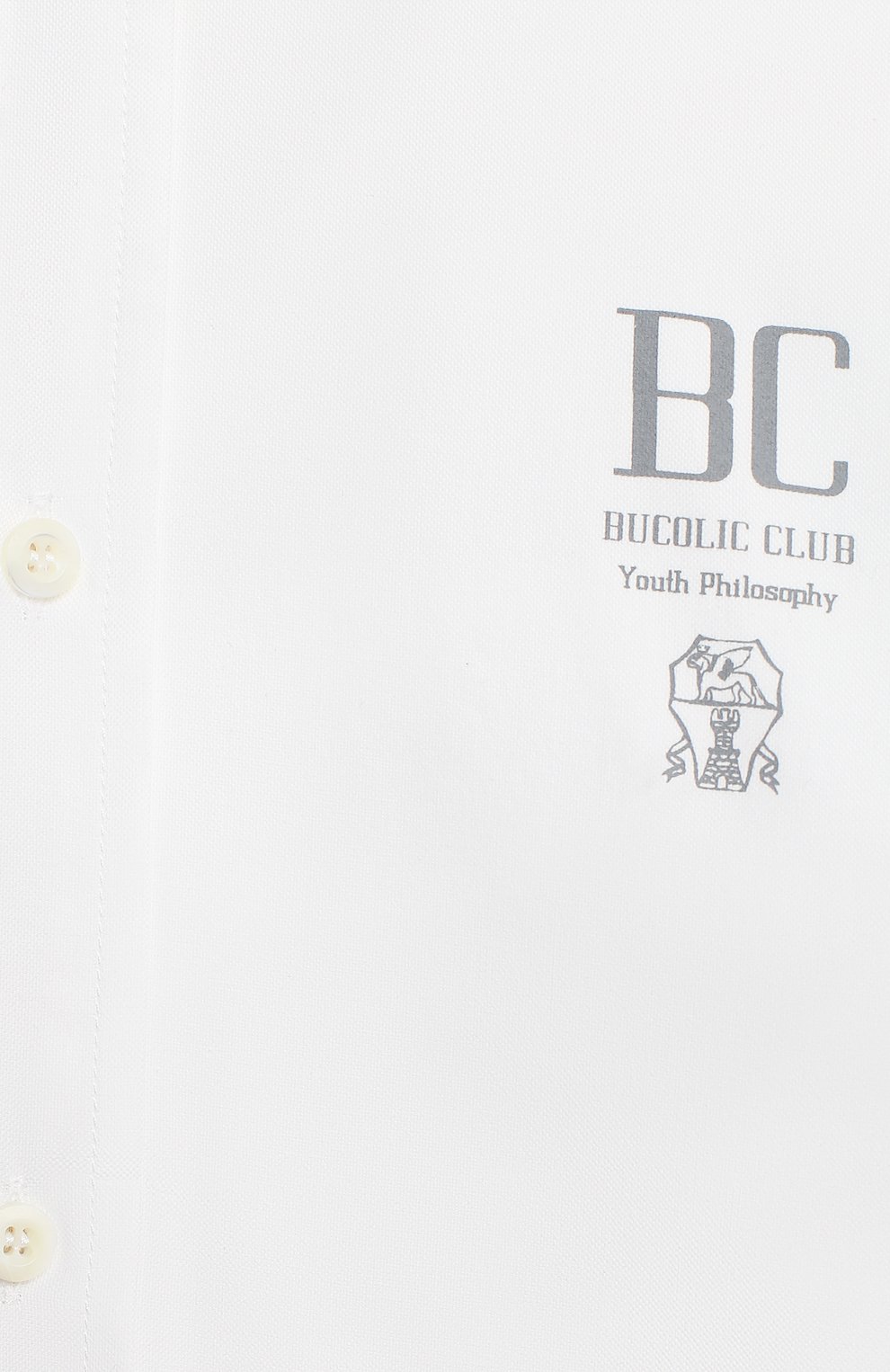 Детская хлопковая рубашка BRUNELLO CUCINELLI белого цвета, арт. BN664C301B | Фото 3 (Рукава: Длинные; Материал сплава: Проставлено; Материал внешний: Хлопок; Стили: Классический; Мальчики-школьная форма: Рубашки; Драгоценные камни: Проставлено; Ростовка одежда: 10 - 11 лет | 140 - 146см, 8 лет | 128 см)