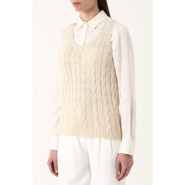 фото Шелковый топ фактурной вязки без рукавов ralph lauren