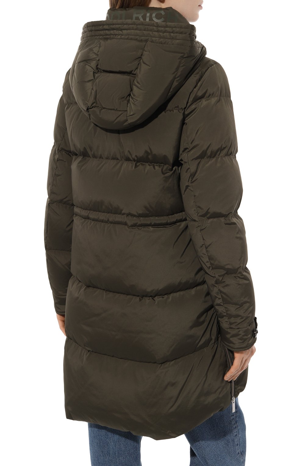 Женский пуховик WOOLRICH темно-зеленого цвета, арт. CFWW0U0697FRUT1148 | Фото 4 (Кросс-КТ: Куртка, Пуховик; Рукава: Длинные; Длина (верхняя одежда): До середины бедра; Материал внешний: Синтетический материал; Материал подклада: Синтетический материал; Материал утеплителя: Пух и перо; Стили: Кэжуэл)