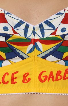 Женский бра-топ DOLCE & GABBANA разноцветного цвета, арт. F7Y28T/FI5G0 | Фото 5 (Рукава: На бретелях; Материал сплава: Проставлено; Материал внешний: Хлопок; Драгоценные камни: Проставлено; Длина (для топов): Укороченные; Стили: Бохо; Материал подклада: Шелк)