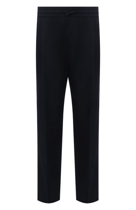 Мужские шерстяные брюки VERSACE темно-синего цвета, арт. A88845/1F00737 | Фото 1 (Материал внешний: Шерсть; Случай: Повседневный; Стили:  Кэжуэл; Длина (брюки, джинсы): Стандартные)