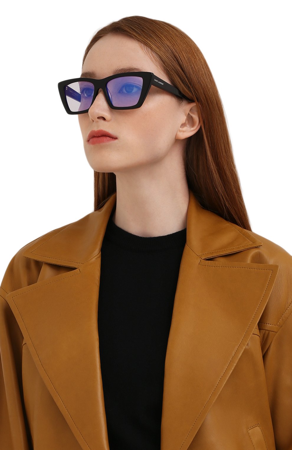 Женские солнцезащитные очки SAINT LAURENT черного цвета, арт. SL 276 MICA 025 | Фото 2 (Тип очков: С/з; Очки форма: Cat-eye)