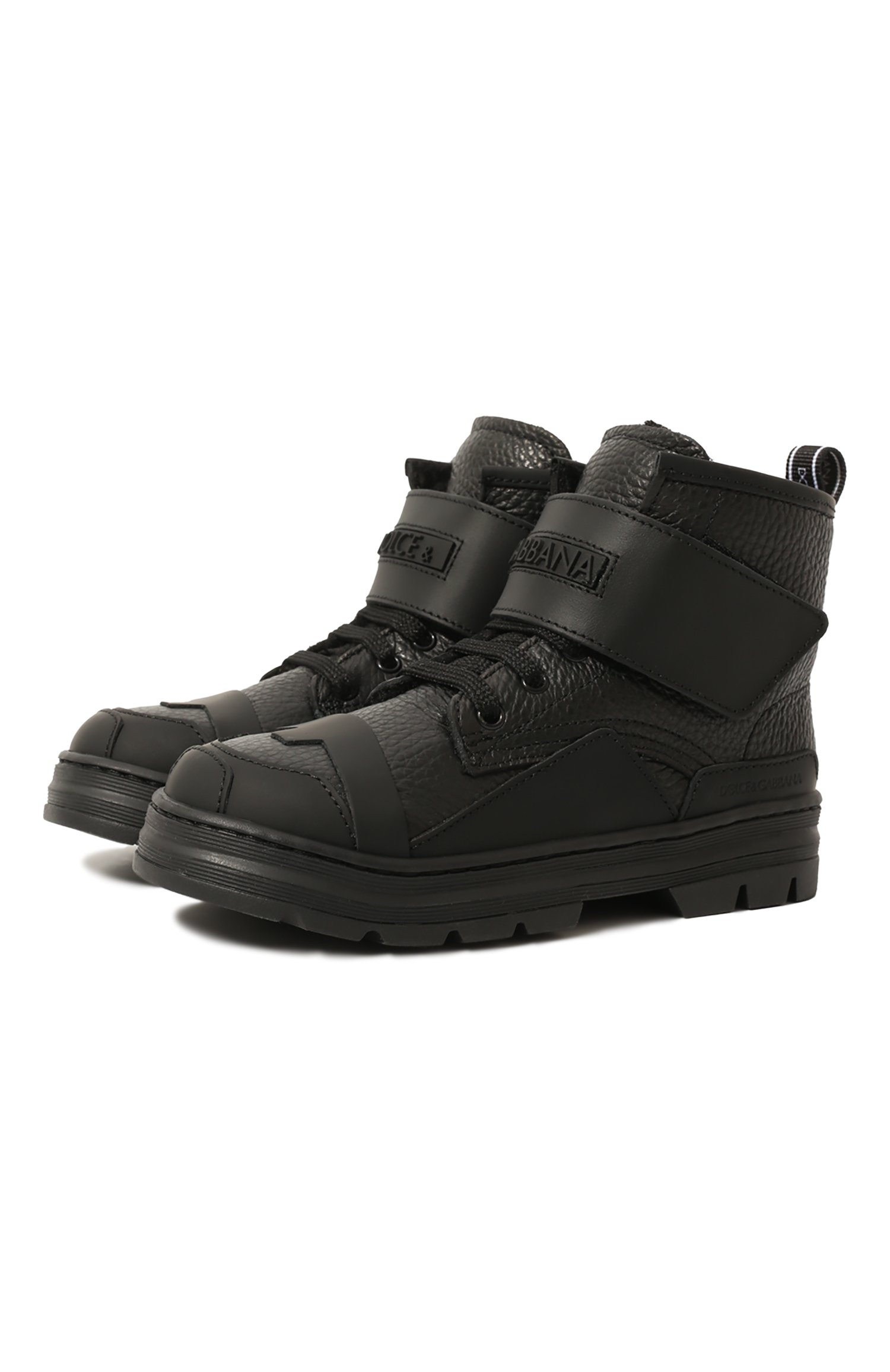 Детские кожаные ботинки DOLCE & GABBANA черного цвета, арт. DA5035/AA306/29-36 | Фото 1 (Материал сплава: Прос тавлено; Нос: Не проставлено; Материал внутренний: Текстиль)
