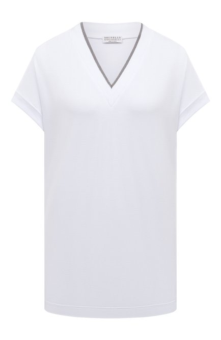 Женская хлопковая футболка BRUNELLO CUCINELLI белого цвета, арт. M0T18BD222 | Фото 1 (Рукава: Короткие; Материал внешний: Хлопок; Длина (для топов): Стандартные; Женское Кросс-КТ: Футболка-одежда; Принт: Без принта; Стили: Кэжуэл; Размерность: Маломерит)