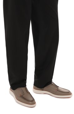 Мужские кожаные лоферы SANTONI серого цвета, арт. MGDG18407BARSSDSI31 | Фото 3 (Материал внутренний: Натуральная кожа; Материал сплава: Проставлено; Нос: Не проставлено; Стили: Кэжуэл)