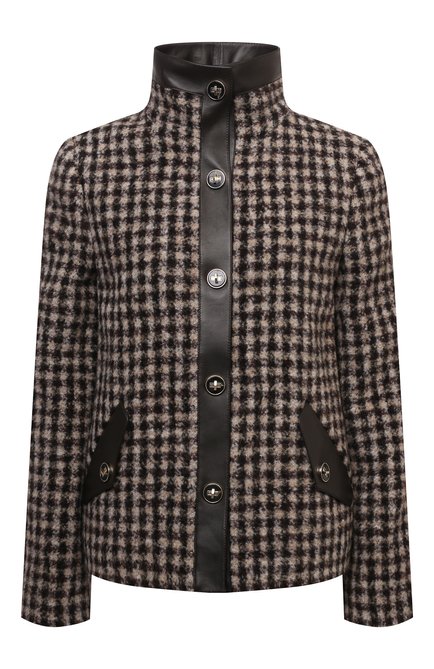 Женская шерстяная куртка GIORGIO ARMANI коричневого цвета, арт. 1WHGG0NJ/T02N2 | Фото 1 (Материал подклада: Шелк; Материал внешний: Шерсть; Длина (верхняя одежда): Короткие; Рукава: Длинные; Стили: Кэжуэл, Милитари; Кросс-КТ: Куртка)