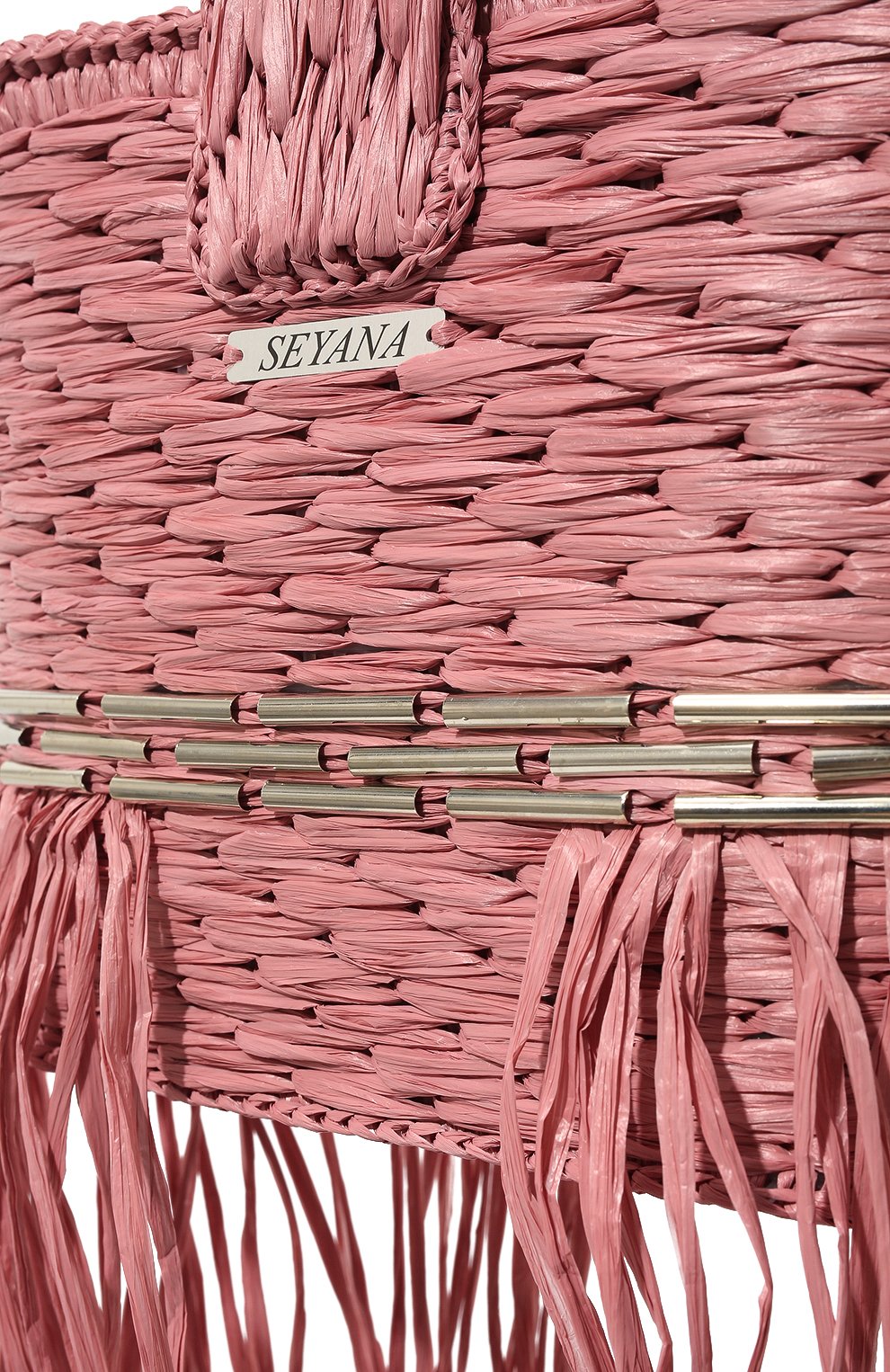 Женская сумка-корзинка SEYANA светло-розового цвета, арт. СУМКА01 | Фото 3 (Сумки-технические: Сумки top-handle; Материал: Растительное волокно; Ремень/цепочка: На ремешке; Размер: small)