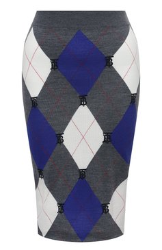Женская юбка из шерсти и шелка BURBERRY серого цвета, арт. 8048438 | Фото 1 (Материал внешний: Шерсть; Кросс-КТ: Трикотаж; Женское Кросс-КТ: Юбка-одежда; Длина Ж (юбки, платья, шорты): До колена; Материал подклада: Вискоза; Стили: Кэжуэл)