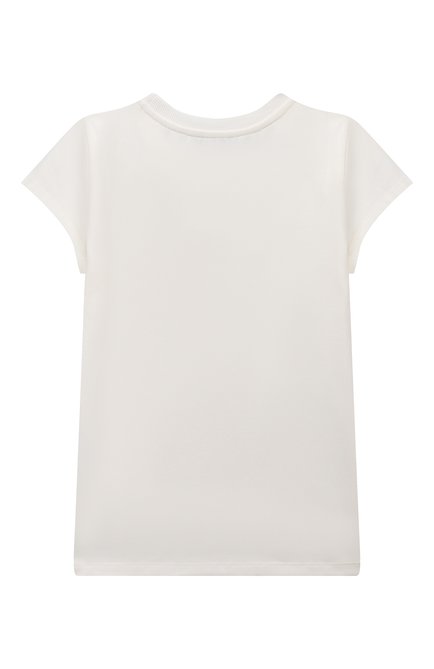 Детская хлопковая футболка MOSCHINO белого цвета, арт. HDM055/LBA11/10A-14A | Фото 2 (Драгоценные камни: Проставлено; Материал внешний: Хлопок; Рукава: Короткие; Материал сплава: Проставлено)