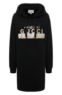 Женское хлопковое платье GUCCI черного цвета, арт. 610127 XJCR1 | Фото 1 (Рукава: Длинные; Длина Ж (юбки, платья, шорты): Мини; Случай: Повседневный; Материал сплава: Проставлено; Материал внешний: Хлопок; Стили: Спорт-шик; Драгоценные камни: Проставлено; Женское Кросс-КТ: Платье-одежда)