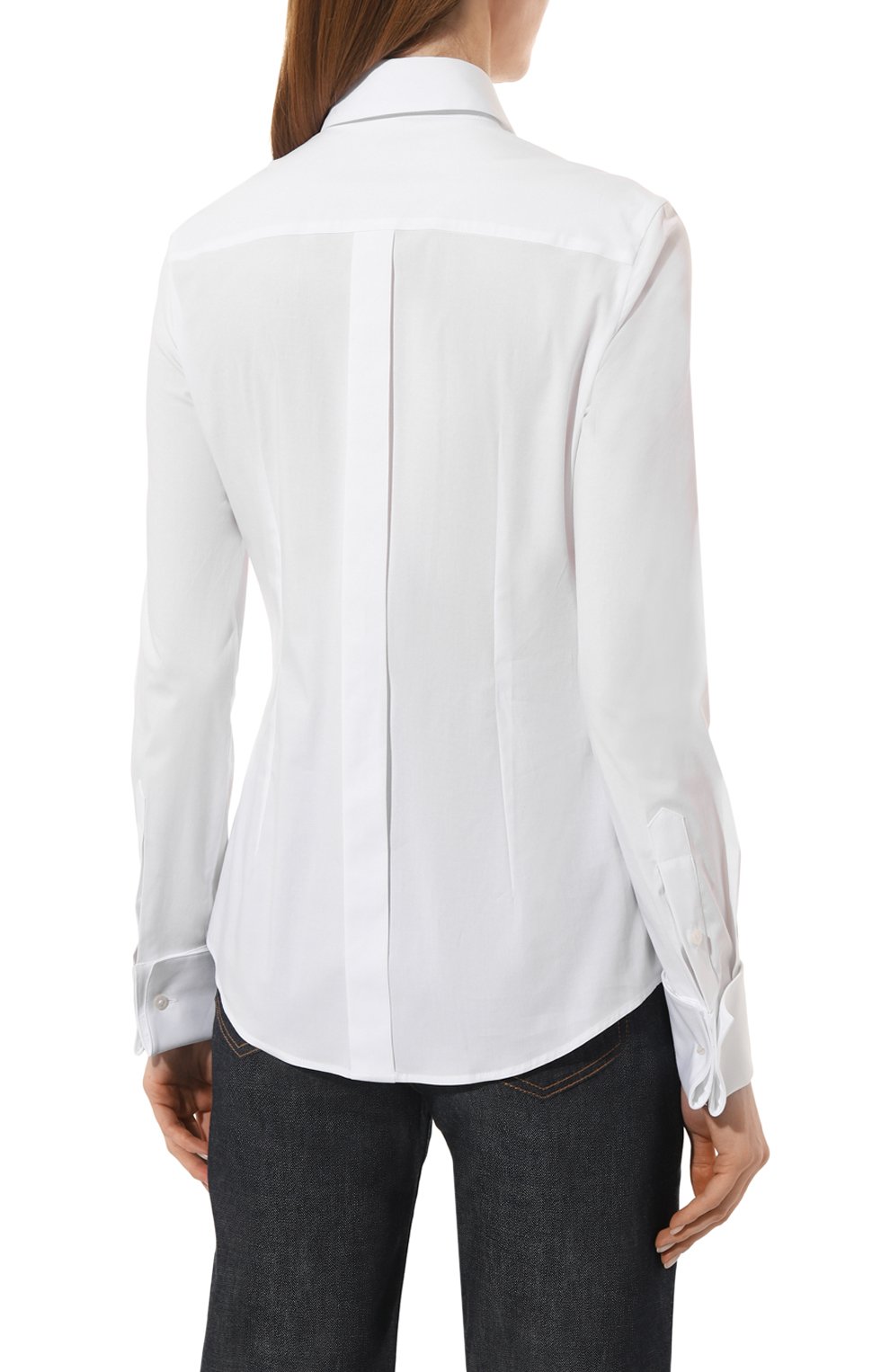 Женская хлопковая рубашка DOLCE & GABBANA белого цвета, арт. F5K50T/FUEEE | Фото 4 (Рукава: Длинные; Принт: Без принта; Региональные ограничения белый список (Axapta Mercury): Не проставлено; Женское Кросс-КТ: Рубашка-одежда; Длина (для топов): Стандартные; Материал сплава: Проставлено; Нос: Не проставлено; Материал внешний: Хлопок; Стили: Классический; Драгоценные камни: Проставлено)